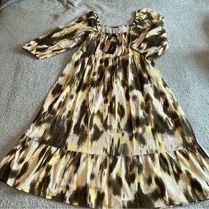 Vero Moda Women's Midi Dress in Yellow and Brown